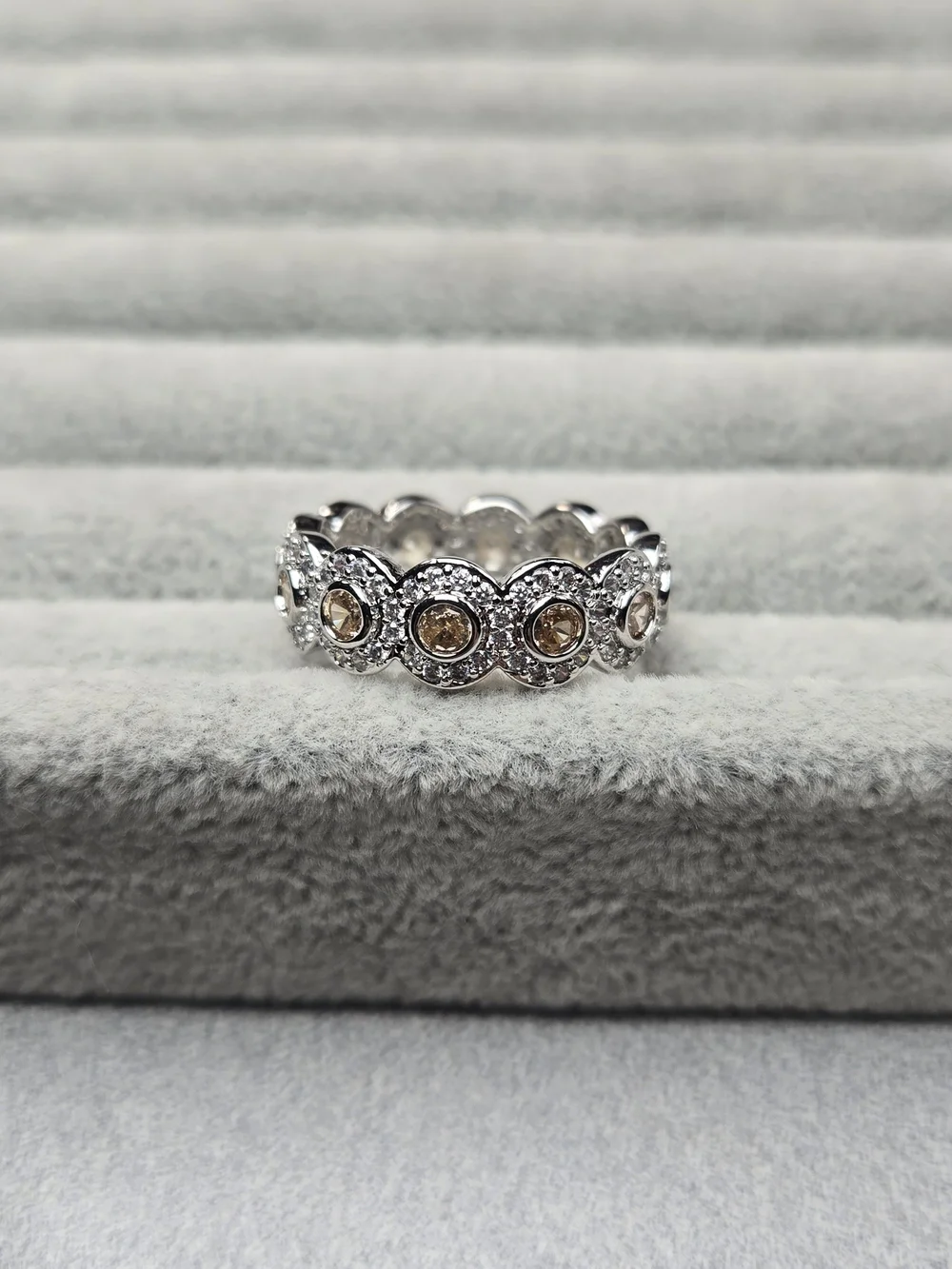 Size 9 Champagne Colored Morganite Rhodium Plated Bomb Party Ring